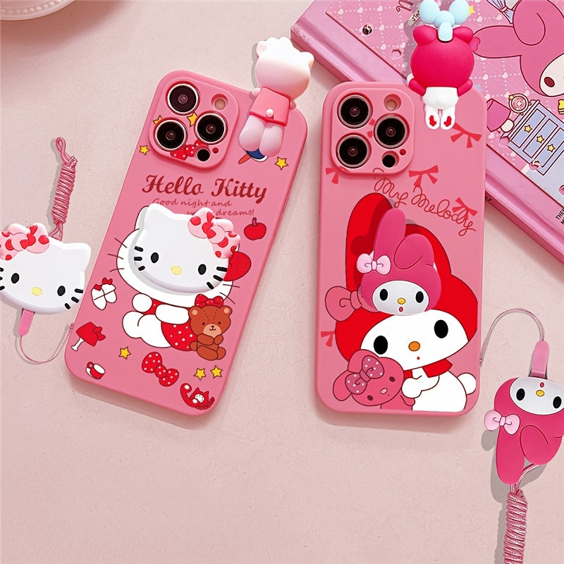 Sanrio Cartoon Mobile Phone Case - Vibrant Full-Coverage TPU Soft Shell with Stand - Compatible with iPhone 16/15/14/13/12/11/XS/XR/X Plus Pro Max, Cute and Fashionable Design