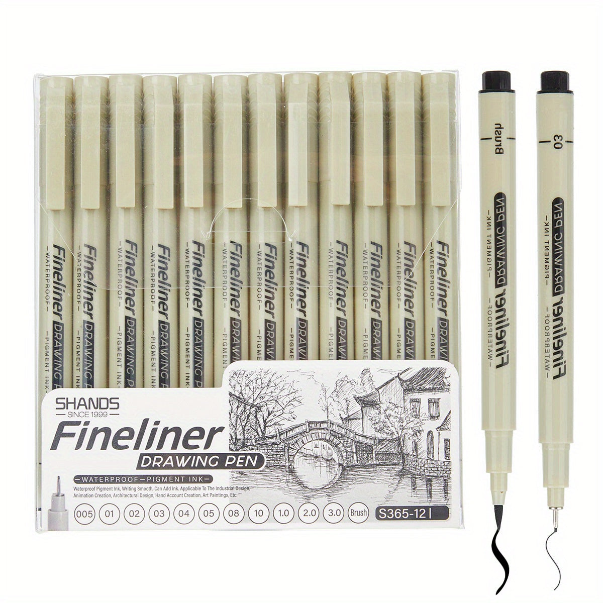 12pcs Fine Liner Waterproof Ink Pens Set - Black, Various Tip Sizes for Detailed Sketching, Journaling, Contouring & Cartoon Animation, Smooth Flowers & Precision Artwork
