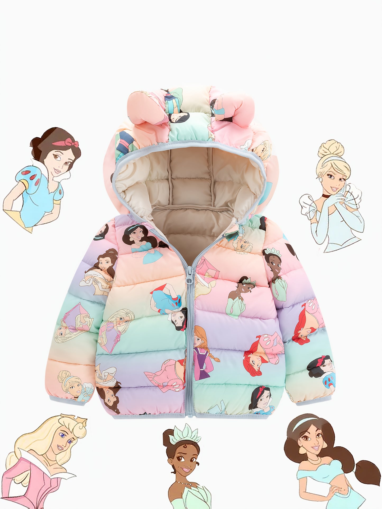 Disney Princess Cartoon Print Kids Winter Jacket