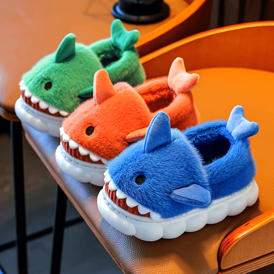 Youngsters' Cartoon Shark Plush Slippers