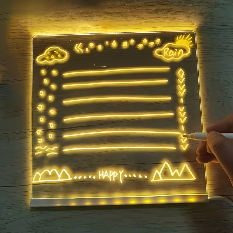 AMILL Acrylic LED Message Board - Erasable Light-Up Drawing Board with 7-Color Pens & Cleaning Cloth, USB-Powered Modern Desk Night Light for Birthdays, Special Occasions, Creative Gift Idea, Special Occasion Gift | Colorful