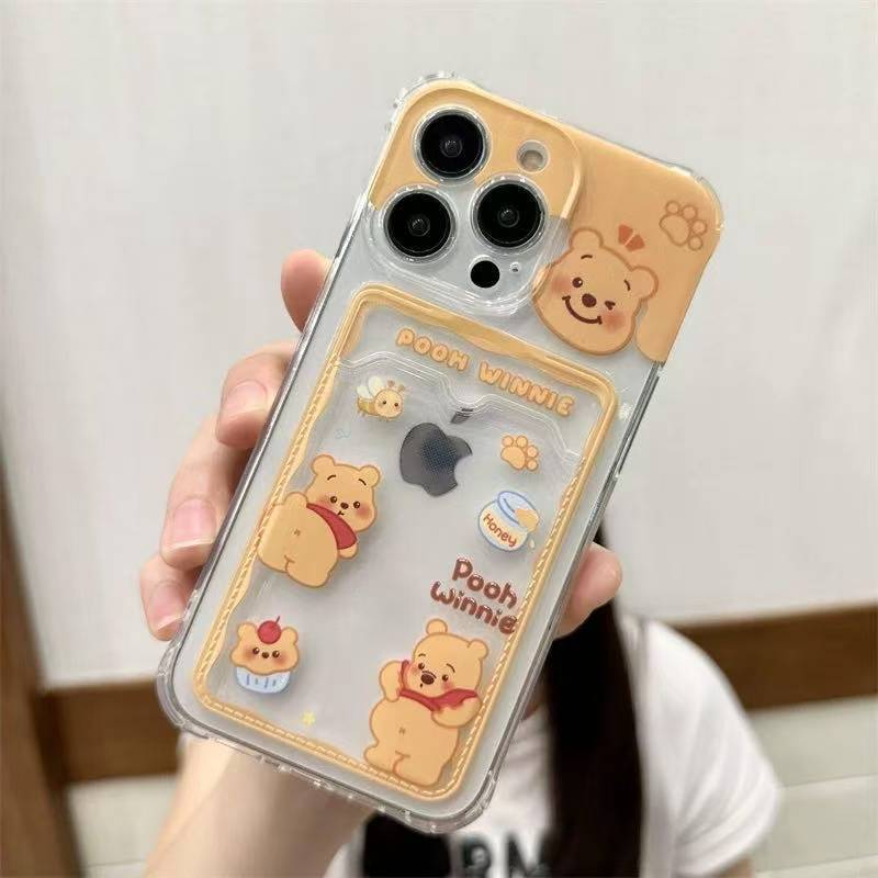 Honey Winnie The Pooh Design with a Slot for Photos And Cards, a Card Holder Phone Case Suitable for Iphone 16, 16 Pro, 16 Pro Max, 15 Pro, 15 Pro Max, 14, 14 Pro Max, 13, 12, 11, XS Max, XR, 7, 8, SE, 12, And 13 Mini.