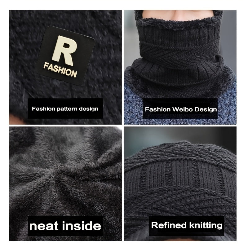 Men's Winter Beanie Hat with Integrated Neck Warmer and Fleece Lining