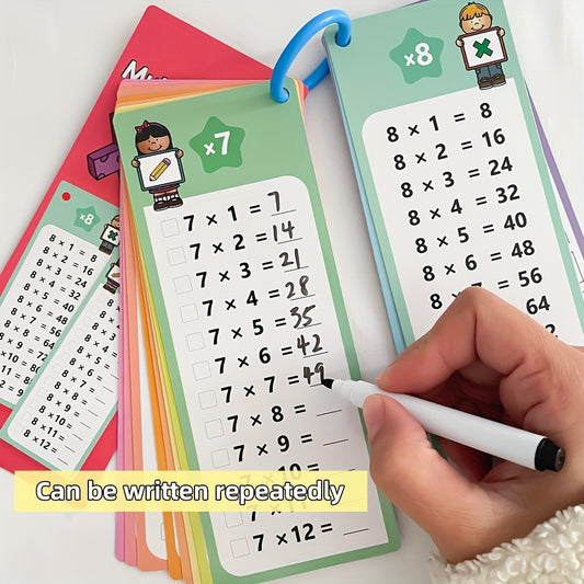 14pcs Multiplication Flash Card Set | Self-Check & Scoring, Includes Storage Ring, Dry Erase Markers | Ideal for Classroom & Home Learning, Perfect Gift for Students