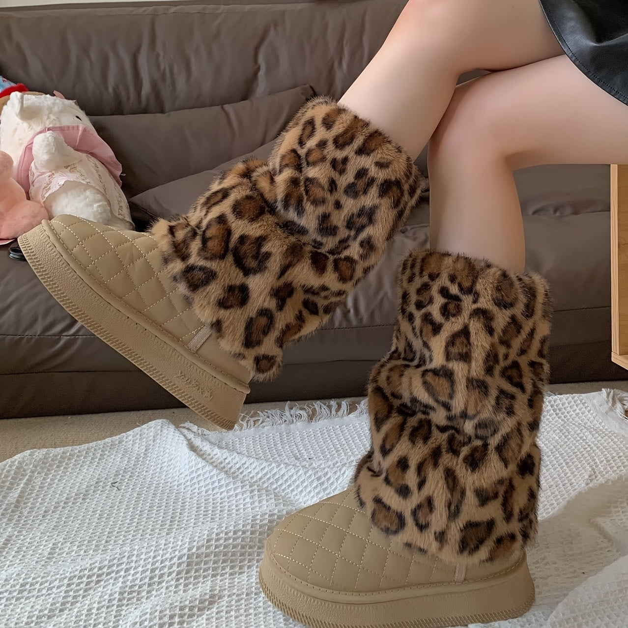Women'S Plush Fleece-Lined Leopard Print Leg Warmers