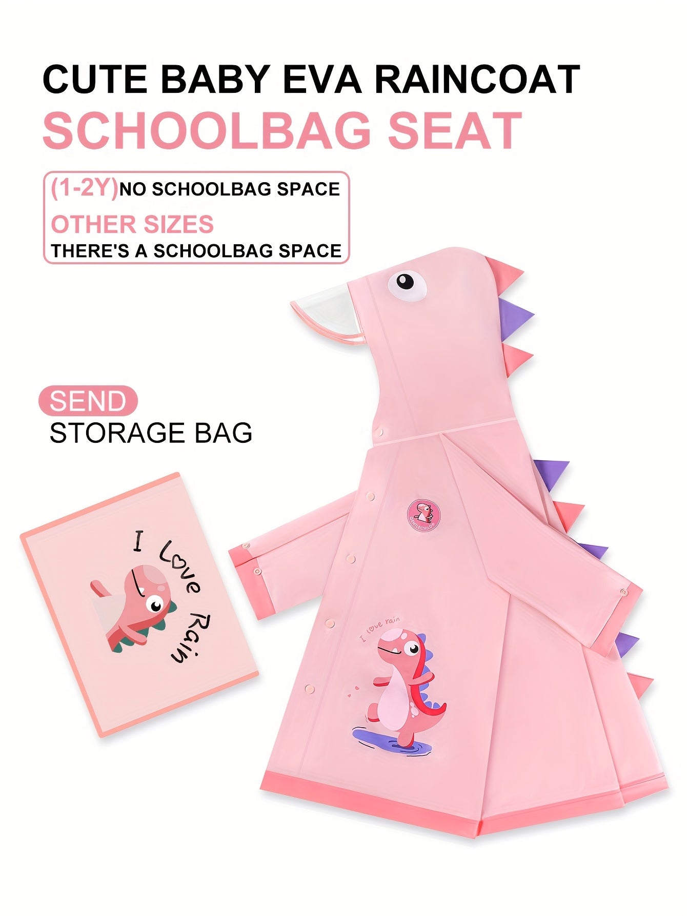 Kids' Soft and Comfortable Outdoor Thickened Raincoat for Boys and Girls -6 Years, Cute EVA Lightweight Rain Cape with 3D Tail Spikes