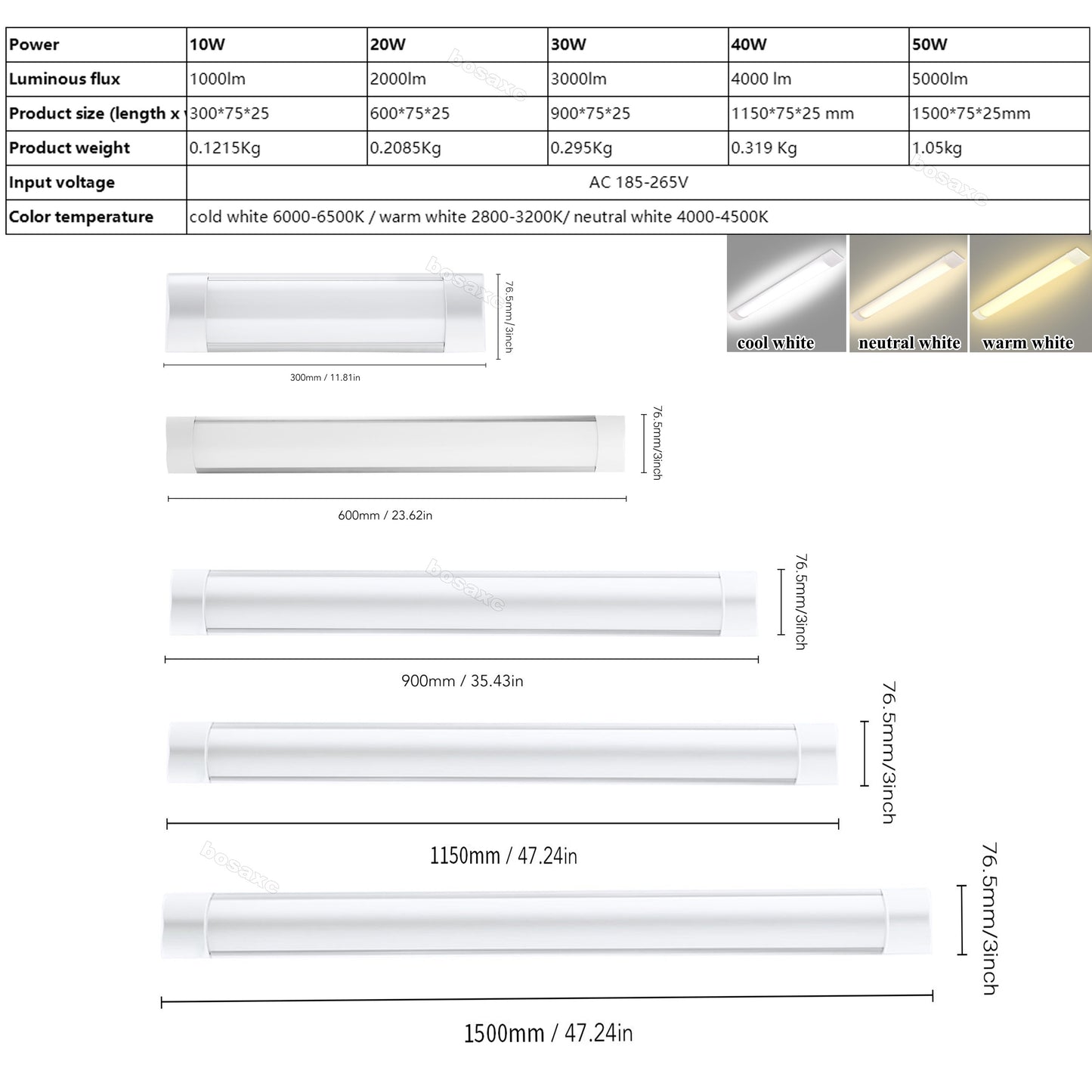 10-PACK 4-PACK 2-PACK 1-PACK 30.48cm 60.96cm 91.44cm 121.92cm 152.4cm LED Strip Lights Batten Tube Light Garage Workshop Ceiling Lamp Garage Ceiling Fixture