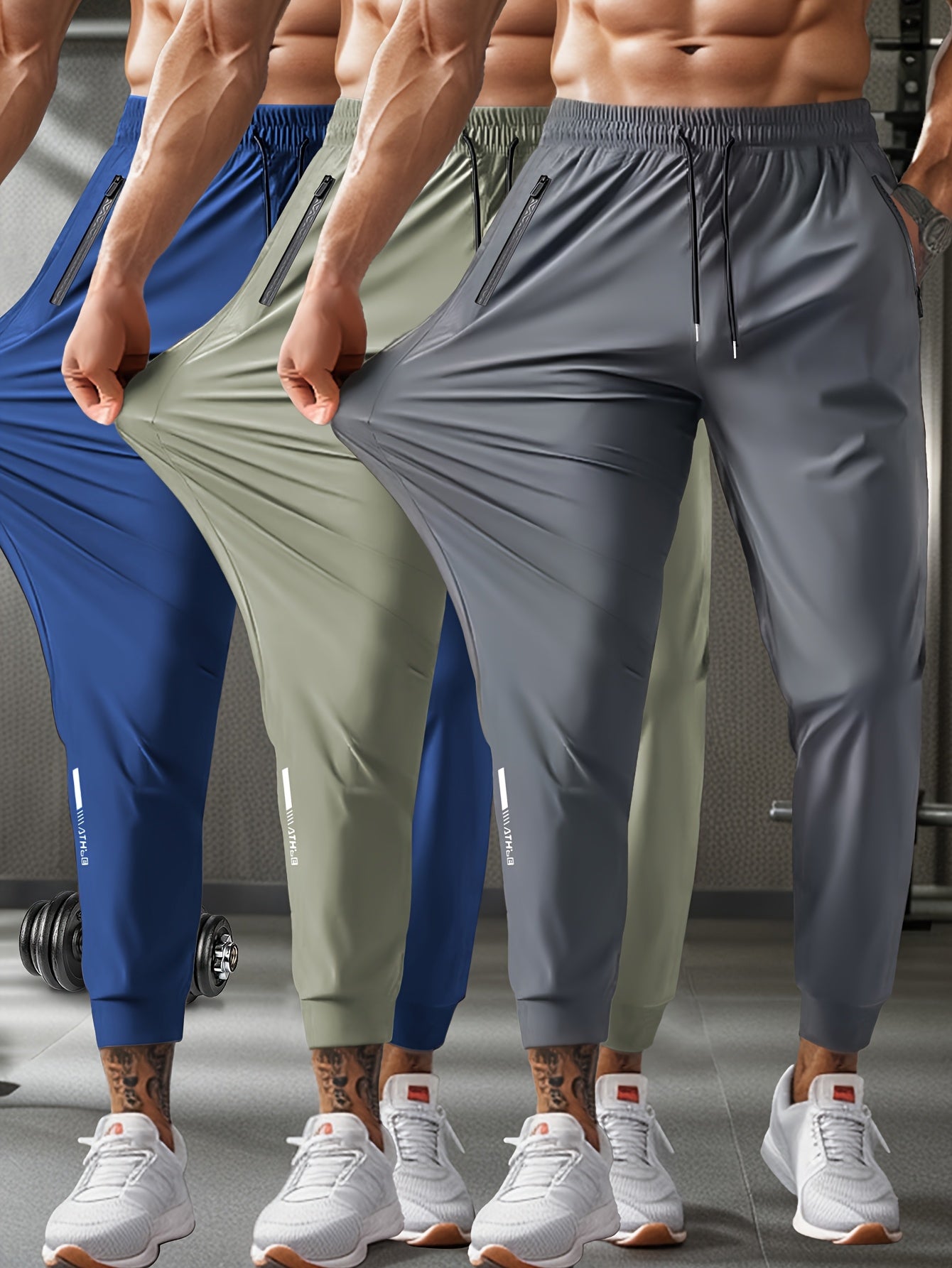 Men's Breathable Casual Sports Pants with Zipper Pockets