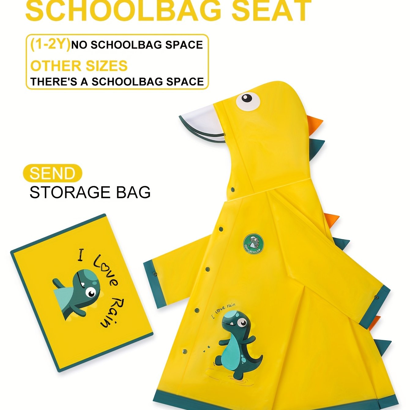 Kids' Soft and Comfortable Outdoor Thickened Raincoat for Boys and Girls -6 Years, Cute EVA Lightweight Rain Cape with 3D Tail Spikes