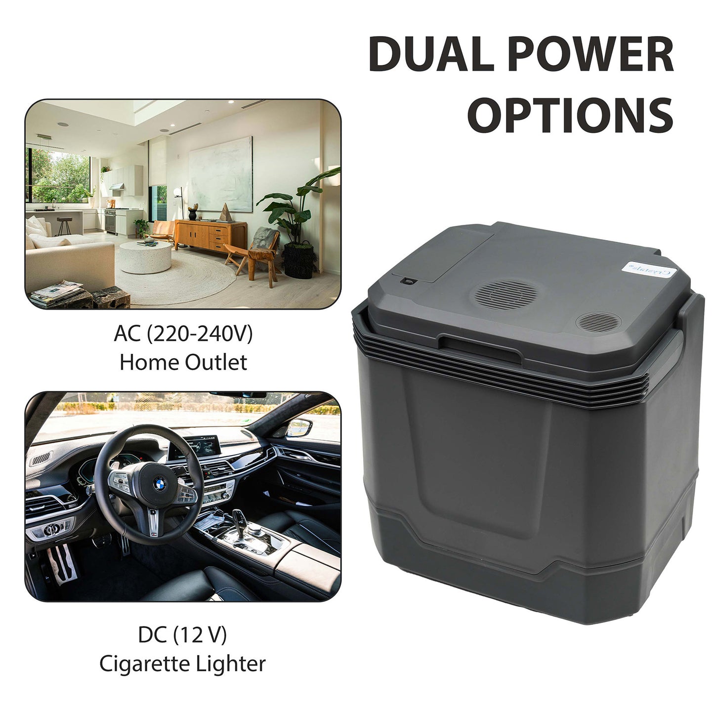 33L Electric Cool Box for Car & Home - Hot & Cold Thermoelectric Cooler, 12V DC & 240V AC, Portable Camping Fridge for Travel, Picnic, Office, Boat, Energy Efficient, Durable Design, Dual Power Compatibility