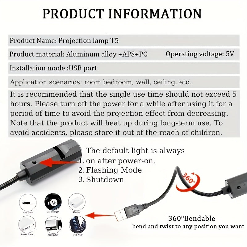 [Portable LED Light] 1pc Light + 3pcs Moon Light Plug | USB Interface, Portable LED Projection Light, 360° Rotatable USB Lamp, Bedroom Ceiling Photo Background, Proposal Wedding Decoration, Computer Accessories