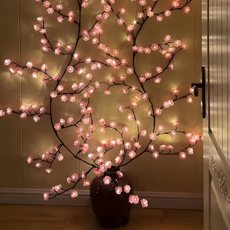1pc Kinpho Cherry Blossom LED Branch Lights, 72/96/144 LEDs, Flexible and Bendable Sakura Vine String Lights, 8 Flashing Modes, USB Powered, DIY for Indoor Atmosphere Decoration, Ideal for Bedroom, Living Room, Wall, Party, H