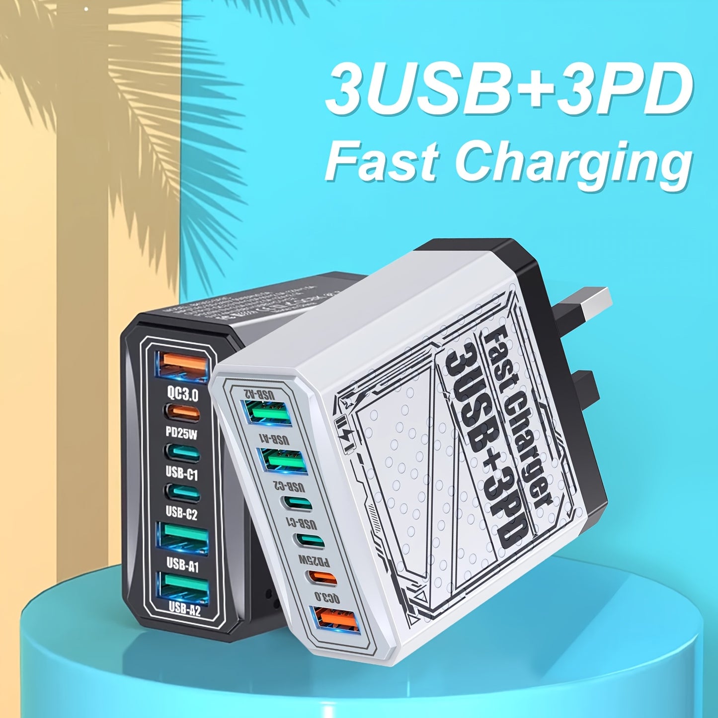 40W Fast Charger with QC3.0 & PD Dual Port USB-C Wall Charger, UK Plug Travel Adapter for iPhone Android Phones, Compact Lightweight Design