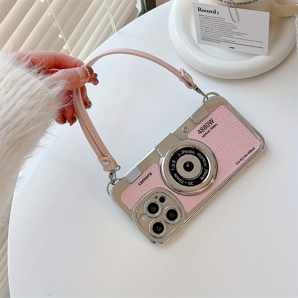 Vintage-Style 3D Camera TPU Case with Lanyard for iPhone 12/14 Pro Max, 11/13 – Chic Couple Gift Cover