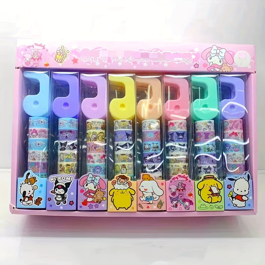 1 box of 8 rolls of adhesive paper + a cutter/set of random models Sanrio Hello Kitty Melody Yuguigou Pudding Dog Pacha Dog adhesive tape roll sealing sticker set sticker set small gift