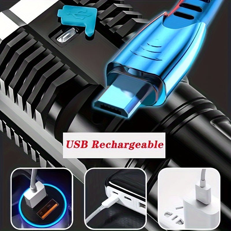 Super Bright 4 LED Tactical Flashlight with COB Side Lamp - USB Rechargeable, Metal Finish, 200 Lumens, 150m Range, ABS Material, No Laser, Rechargeable Battery, Tactical Flashlight|Modern Flashlight|Durable Construction, LED