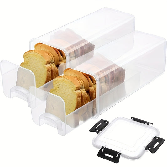 1pc Airtight Bread Box with Lid – Clear Plastic Food Storage Container with Inner Compartments, Reusable Rectangular Bread Keeper for Freshness, Kitchen Organization Essential, Transparent Design