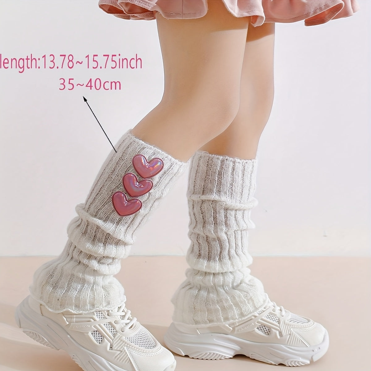 2-Pack Girls' Sweet Fashion Winter Leg Warmers with Heart Cutouts