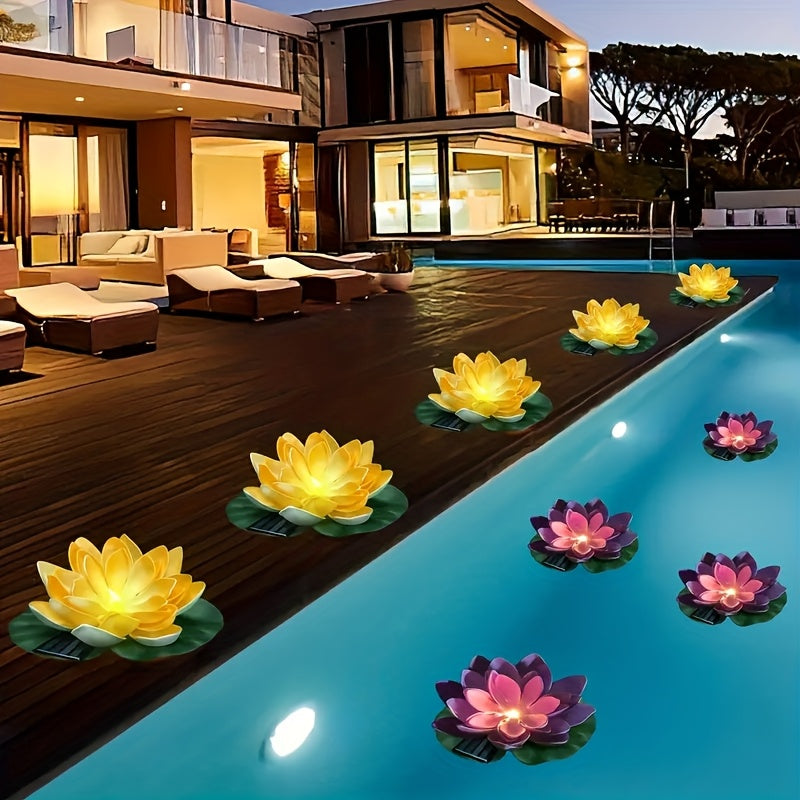 Solar-Powered LED Lotus Lamp - Vibrant Pink & Yellow Flower Designs, Outdoor Patio & Tabletop Decor, Ideal for Garden, Lawn, and Pathway Lighting, Solar Outdoor Light|Lotus Flower Design|Durable Plastic