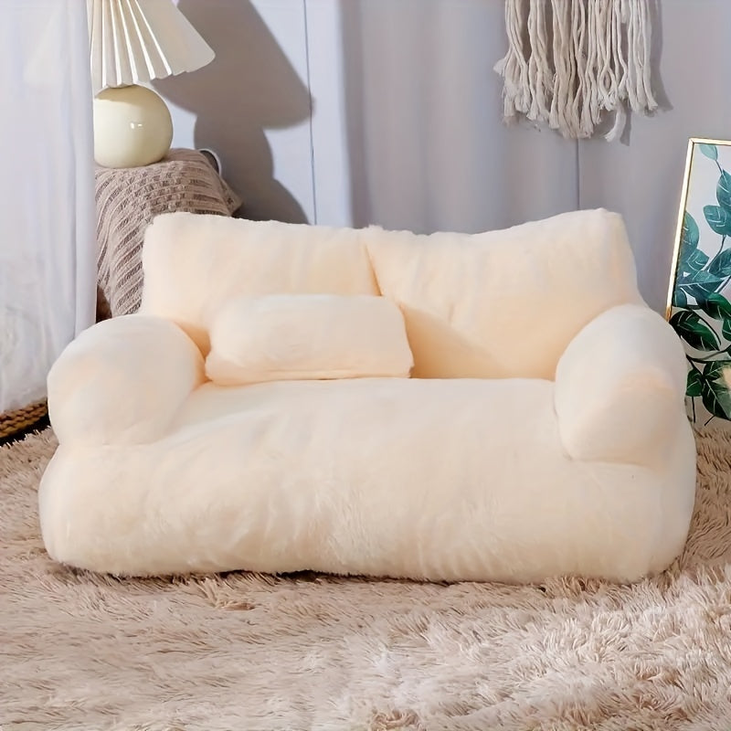 Deluxe Plush Cat Sofa Bed - Cozy, Washable Pet Couch for Small to Medium Cats and Dogs, Soft Polyester Cover