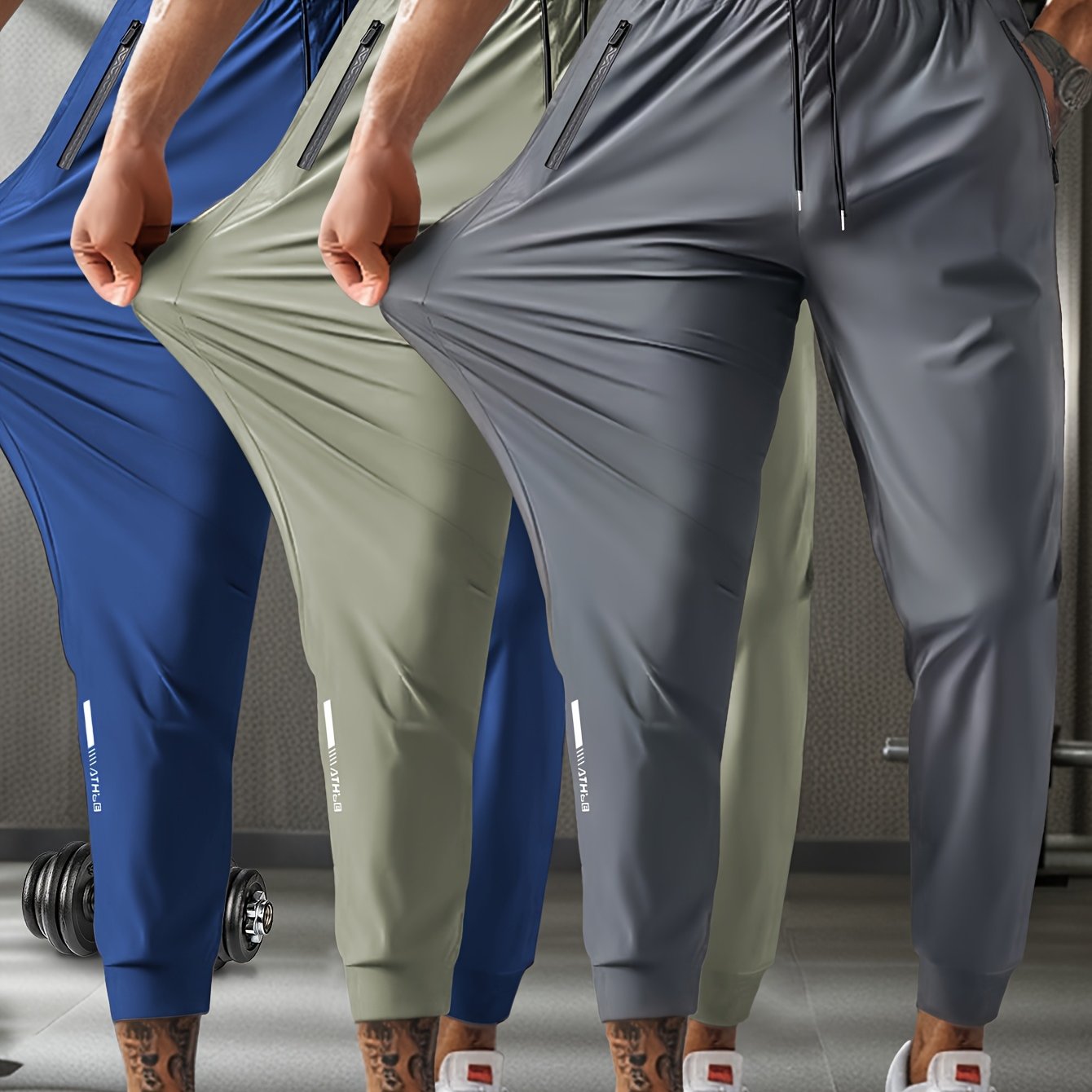 Men's Breathable Casual Sports Pants with Zipper Pockets