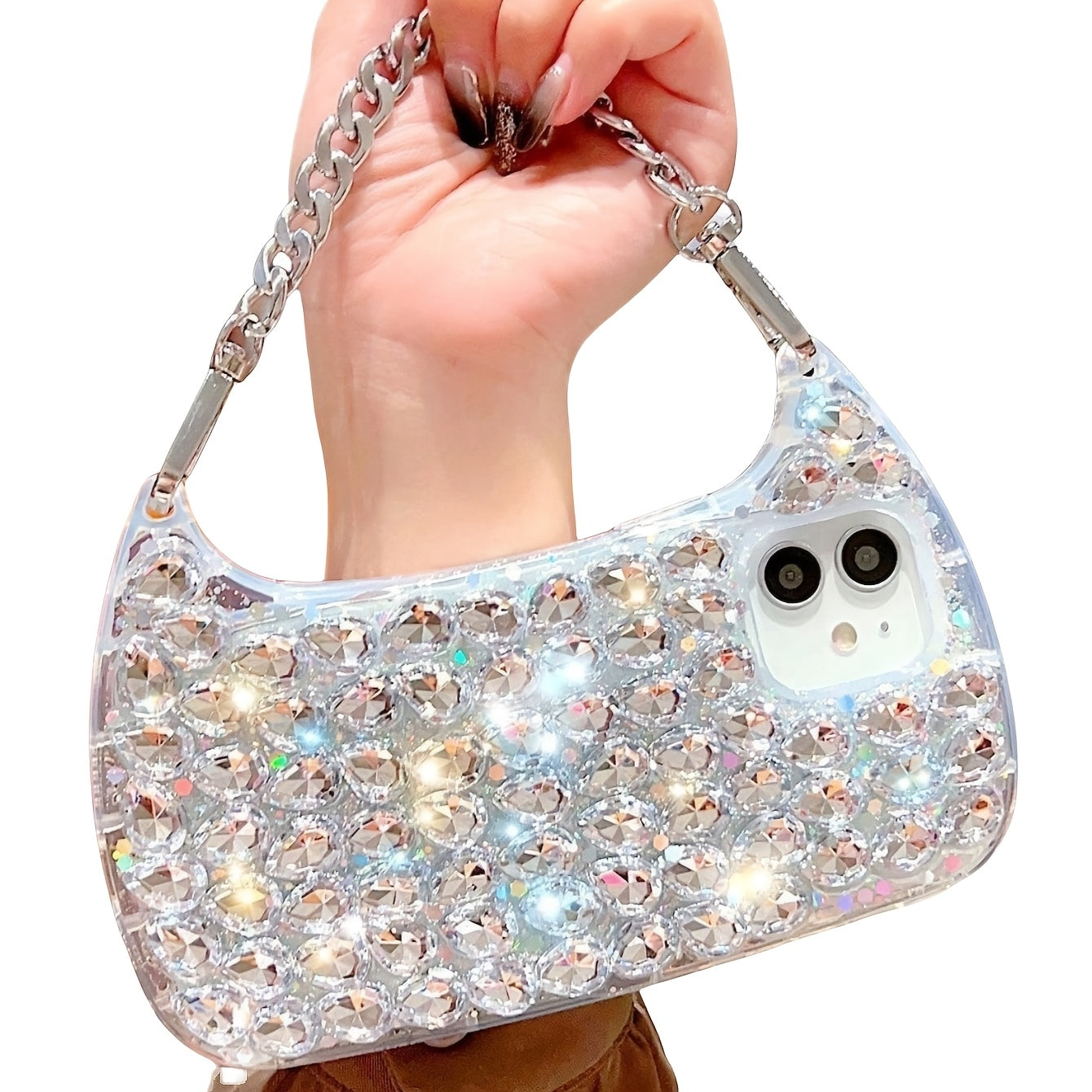 For iPhone 16promax Shiny Luxury Bag Luxury Wrist Chain Bag with Shiny Transparent Protective Case for iPhone 16promax 11 12 13 14 Pro Max X XS XR 7 8 Plus SE 16 Protective Cover