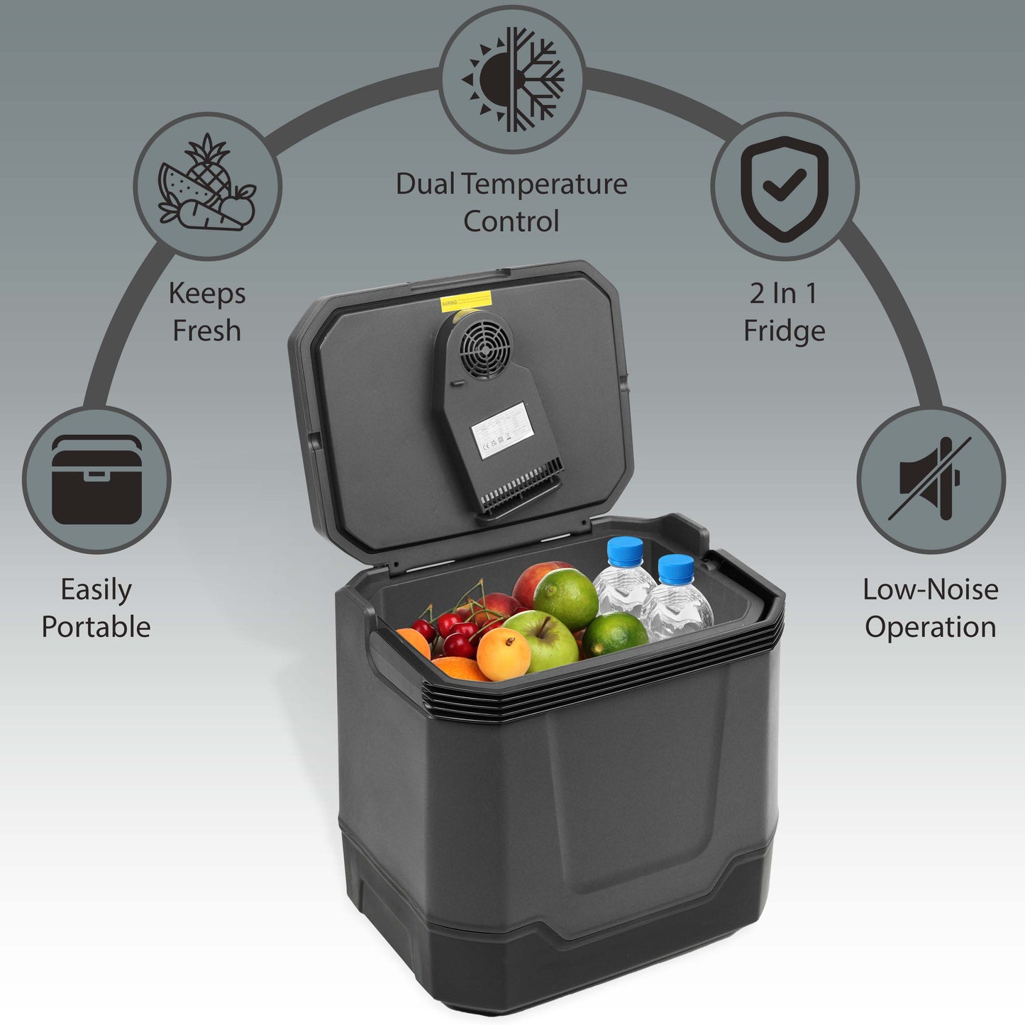 33L Electric Cool Box for Car & Home - Hot & Cold Thermoelectric Cooler, 12V DC & 240V AC, Portable Camping Fridge for Travel, Picnic, Office, Boat, Energy Efficient, Durable Design, Dual Power Compatibility