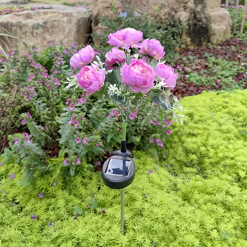 1pc/2pcs Solar Powered 7-Head Peony LED Fake Flower Decorative Outdoor Landscape Light for Yard, Garden, Front Door, Patio, Lawn Ground Lamp