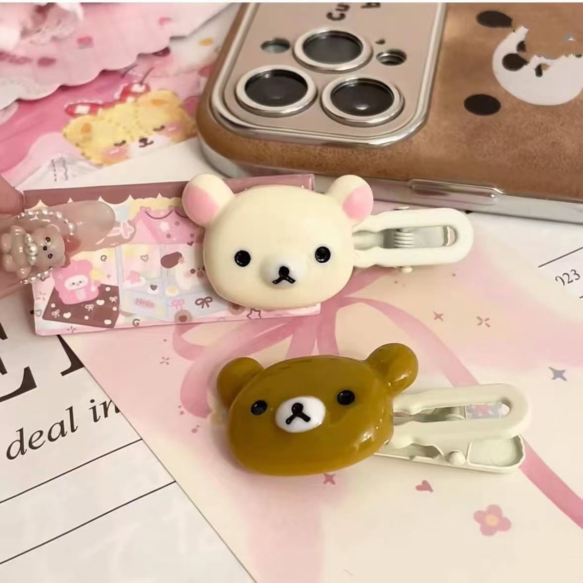 [Cute | Bear] Set of Cute Bear Hairpins | Preppy Headdress Plastic Hair Accessories | Sweet Style Animal Hairpins with Girly Heart & Duck Beak Design, Perfect for Little Girls
