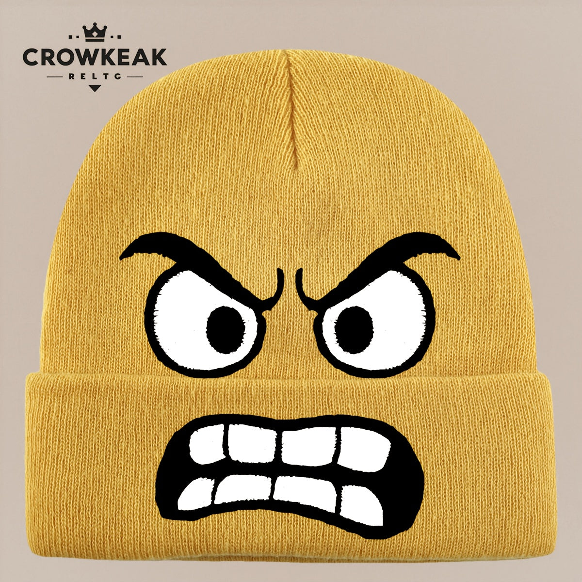 Angry Face Print Winter Hat