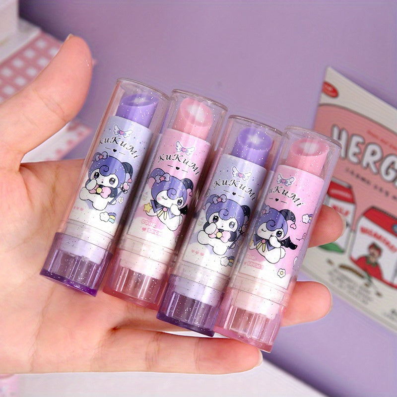Sanrio for kuromi Erasers, 2pcs Cute Cartoon Office No Trace Retractable No Shavings Eraser, Suitable for Study Stationery Lipstick Style Rotating Correction Eraser