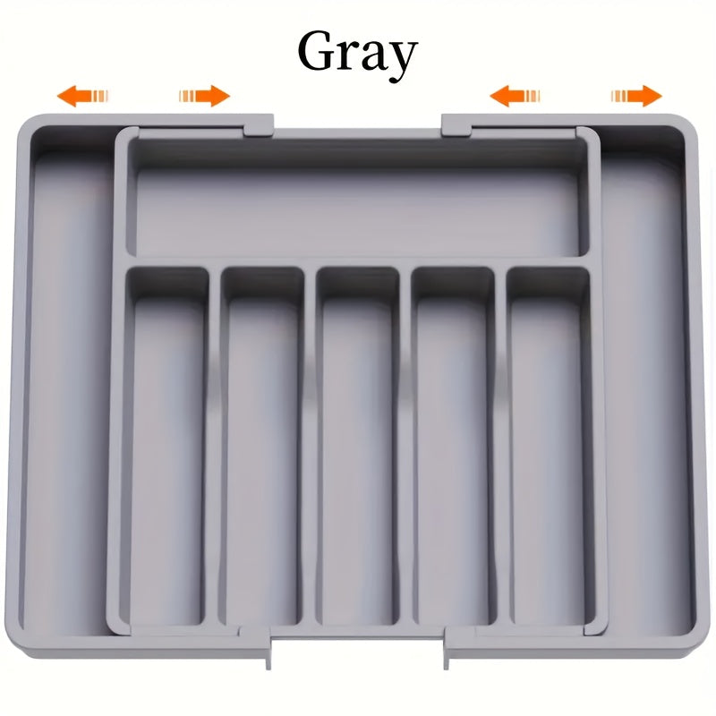 1pc Expandable Kitchen Drawer Organizer for Silverware, Adjustable Plastic Utensil Holder for Spoons, Forks, Knives - Large Capacity Storage Box, Kitchen Drawer Organizer|Sleek Black Finish|Durable Plastic Construction, Utens