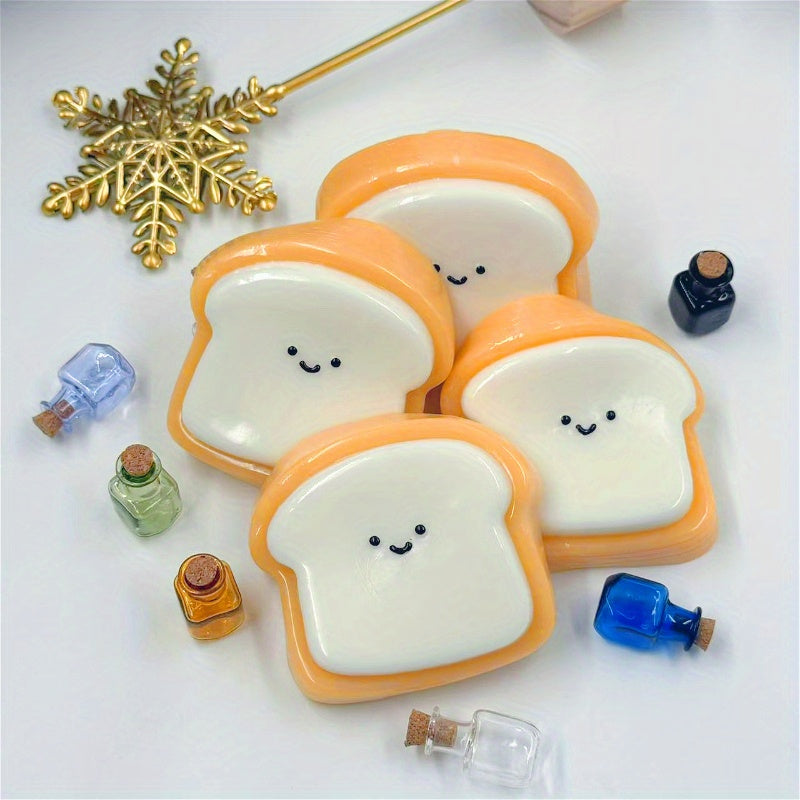 [Squishy Toast Toy] Ultra-Soft 1pc Squishy Toast Relax Toy | Adorable Smiling Face Design, Slow Rebound, Easy to Clean, Synthetic Rubber, Multicolor (White & Orange), Playful Desk Accessory