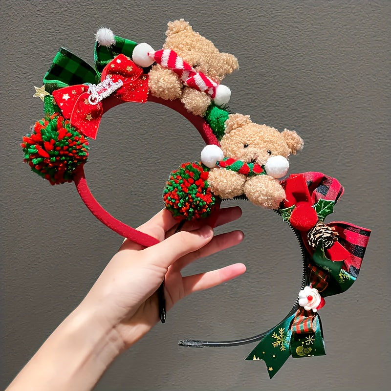 1pc Women'S Christmas Teddy Bear Bow Hairband