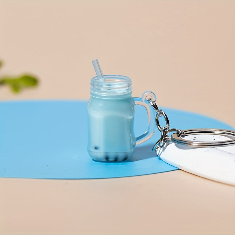 1 Mini Milk Tea Model Keychain, Simulation Car Key Ring, Bag Decoration Pendant, Suitable for Milk Tea Shop Small Gifts to Customers