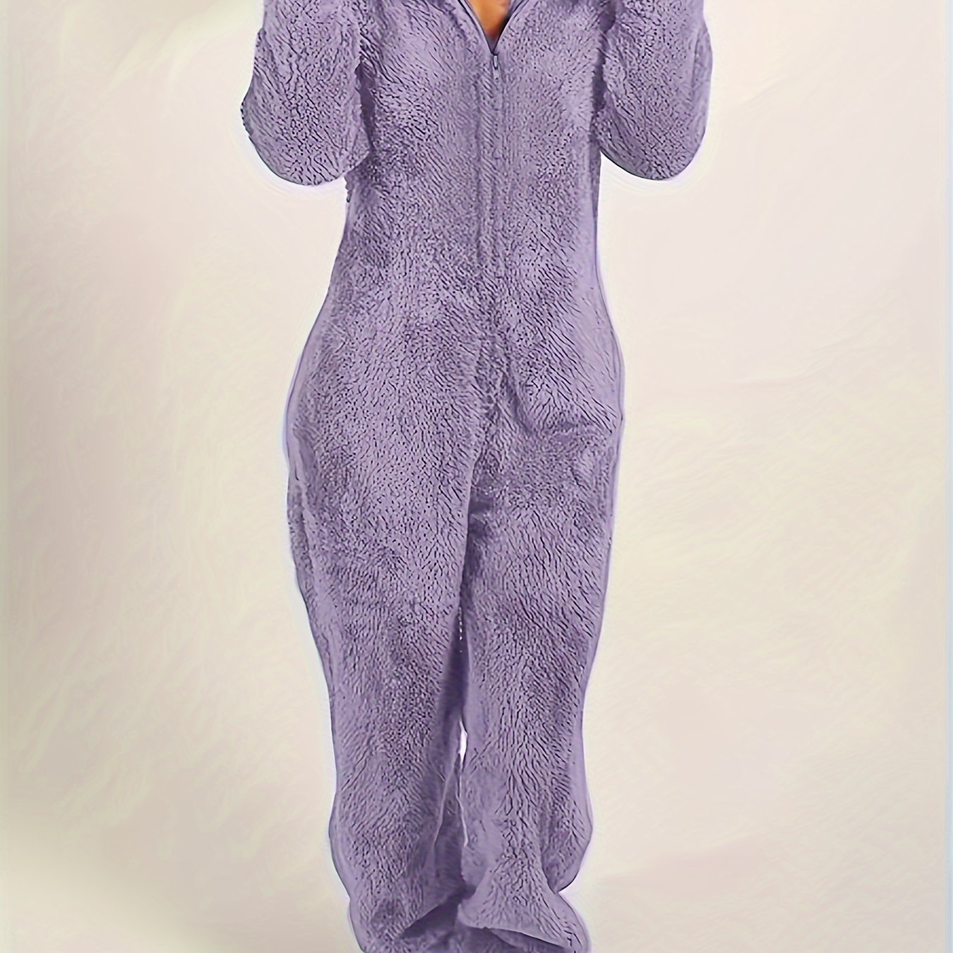 Women's Plush Fleece Pajama Jumpsuit - Hooded, Zip-Up, Easy-Care,