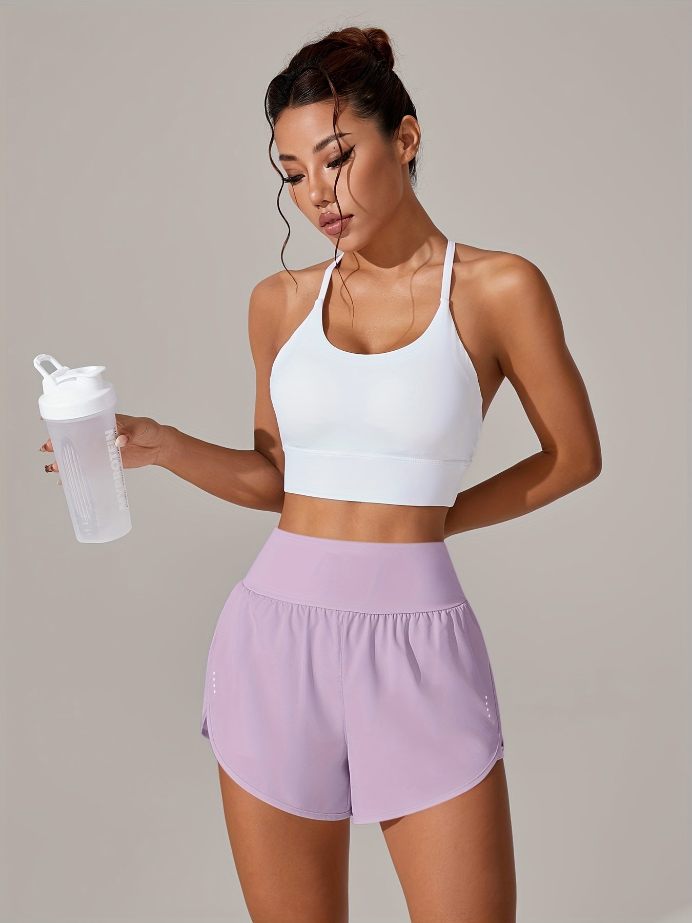 Light Blue High-Waisted Yoga Shorts with Ruffles