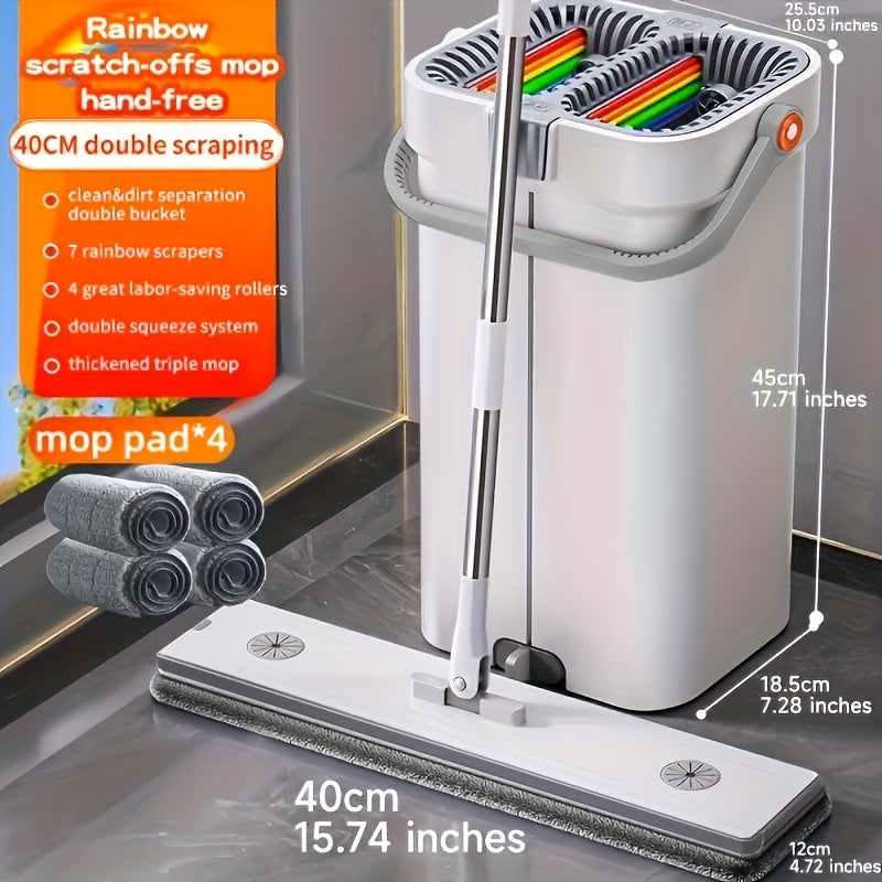 Complete Cleaning System - Hands-Free Flat Mop, Dry/Wet Bucket, 3 Reusable Microfiber Cloths | Ideal for Floors, Yards, Bathrooms, Valentine's Day Gift