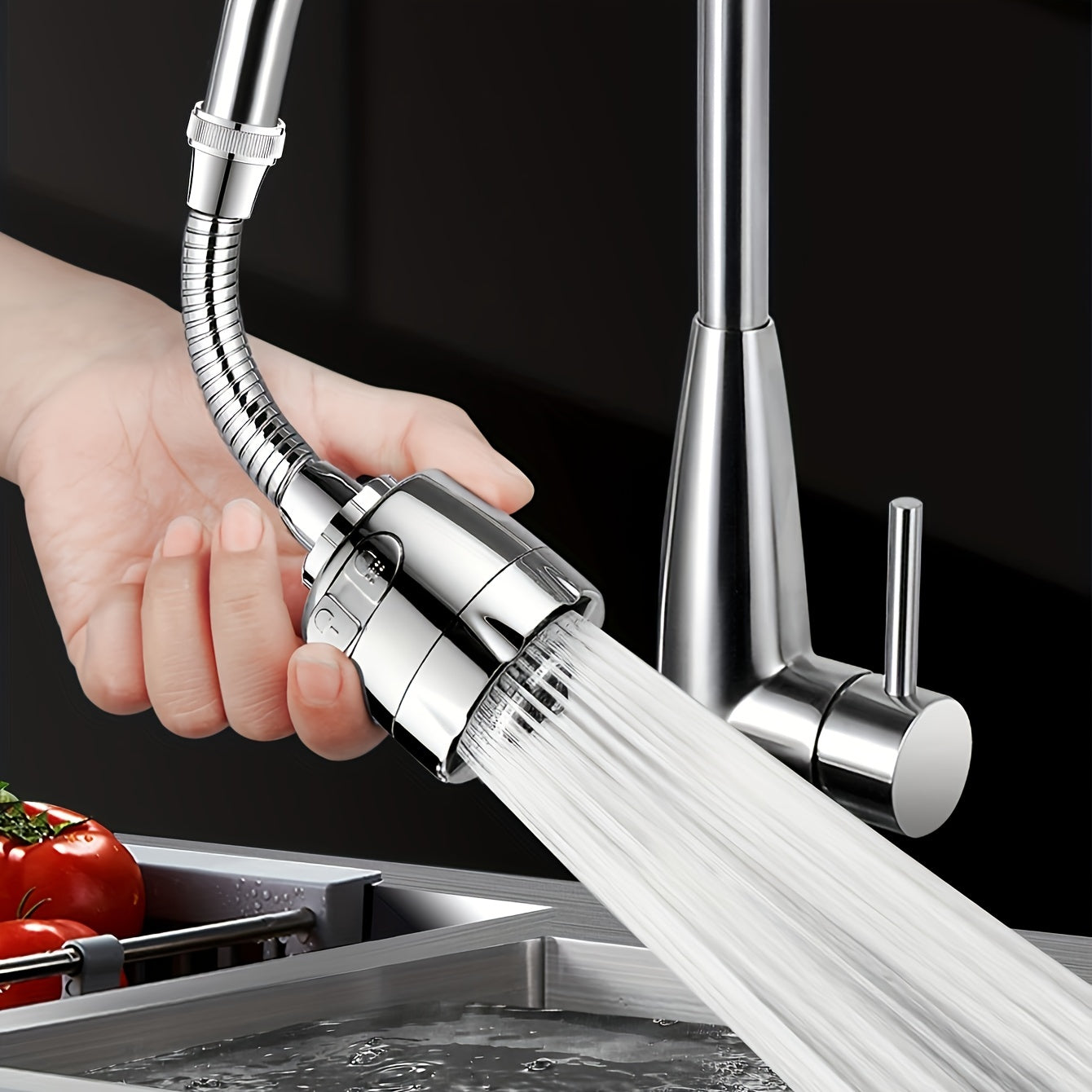 [Stainless Faucet] 1pc Stainless Steel 360° Swivel Kitchen Faucet Sprayer | 2-Speed Universal Sink Head with Splash-Proof Extension, Water Saving Household Tap Aerator, Single-Hole Deck Mount, Classic