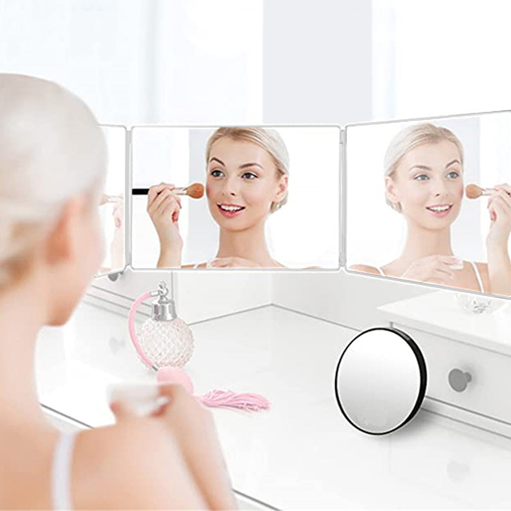 Rotating Three Way Mirror Hair Clipper, 3-way Rotating Folding Makeup Mirror,
