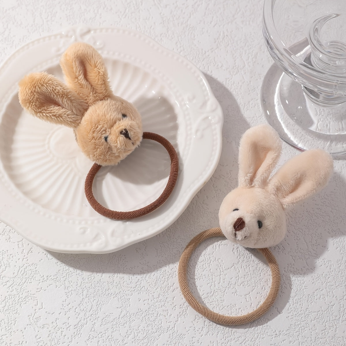 2pcs Adorable Angel Bunny Hair Ties, Polyester & Spandex Blend, Hand Wash Only, Non-Feathered, Power-Free Use for Daily and Easter Occasions, Hair Ties