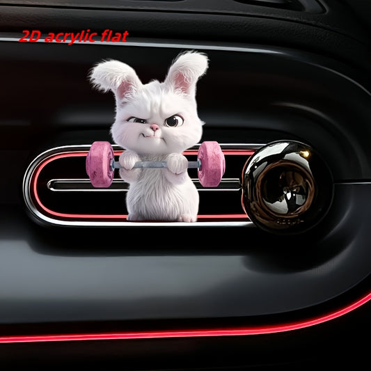 2D Flat] Weightlifting Rabbit Pattern Car Air Vent Clip Decoration, Scented Car Interior, Acrylic Luxury Cartoon Decoration Gift, Fashionable Car Interior Accessories, Clip-on Air Freshener, Scent Dispersion, Long-lasting Sce