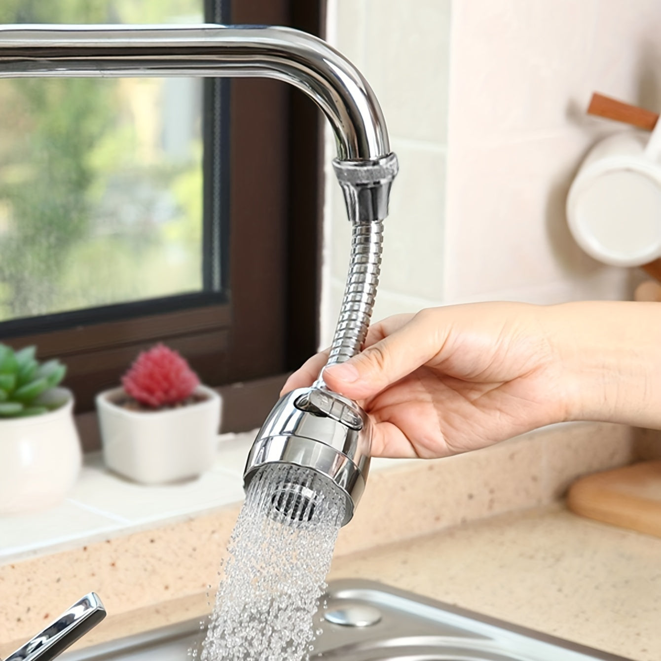 [Stainless Faucet] 1pc Stainless Steel 360° Swivel Kitchen Faucet Sprayer | 2-Speed Universal Sink Head with Splash-Proof Extension, Water Saving Household Tap Aerator, Single-Hole Deck Mount, Classic