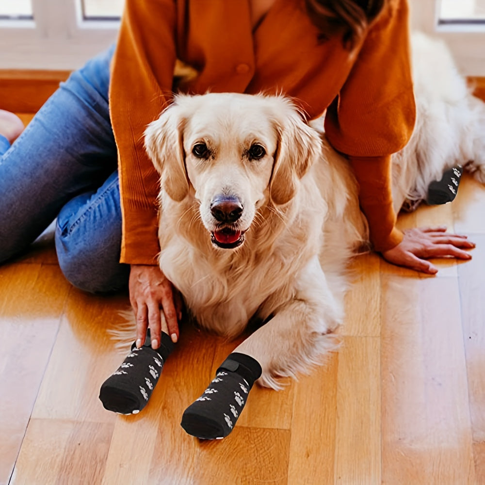 Anti-slip, Dog, Socks, Adjustable, Paw, Protector, Indoor, Black