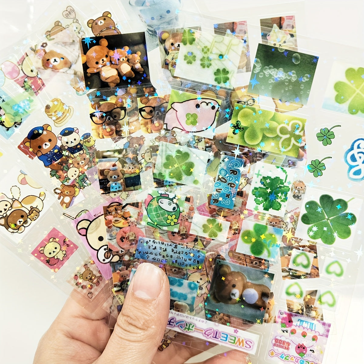 [Shiny Star Stickers] 5pcs Set of Transparent Shiny Stars Cute Bear Stickers | for Mobile Phone Cases And Notebooks, Kawaii Stickers