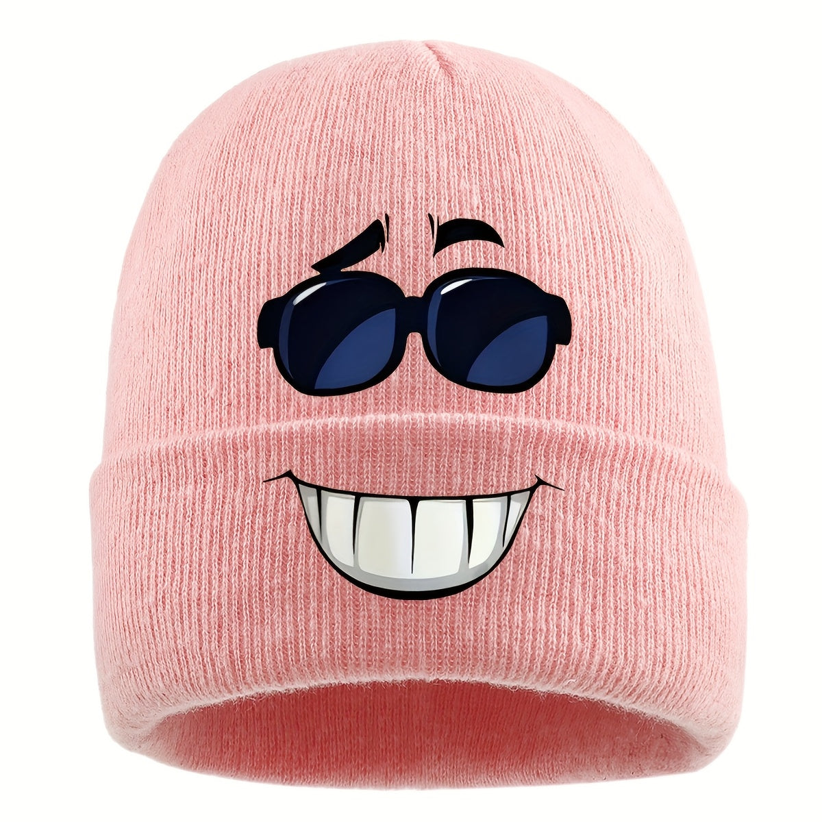 1pc Fashion Glasses joyful Face Funny Pattern Beanie Knit Hat