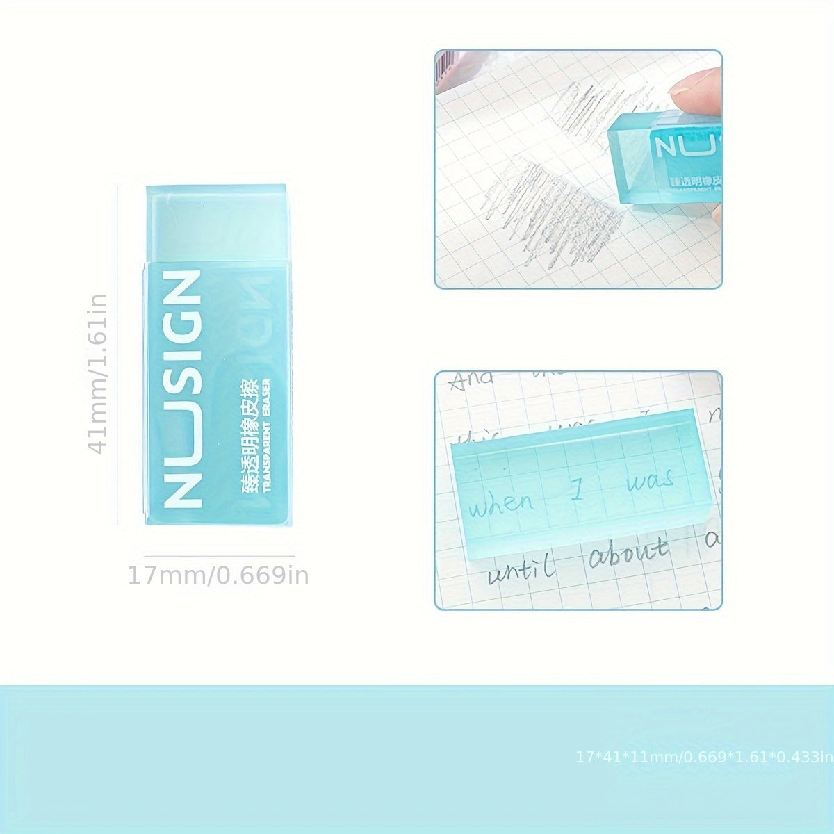[Cute Eraser] Transparent Visible Design Rectangle Synthetic Rubber Eraser | Deli Lovely, Simple Solid Color, Cute Student School Supplies