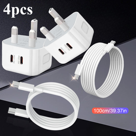 USB C Plug Fast Charger, Dual Port USB Type C Wall Charger Plug Adapter with 100.58cm type c to type c cable for iPhone 16/15 series, for Phones, Tablets and USB Type C Devices-Phone Charger