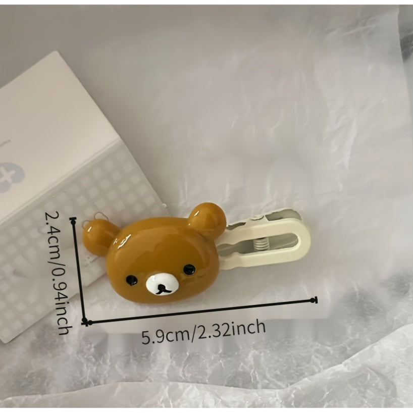 [Cute | Bear] Set of Cute Bear Hairpins | Preppy Headdress Plastic Hair Accessories | Sweet Style Animal Hairpins with Girly Heart & Duck Beak Design, Perfect for Little Girls