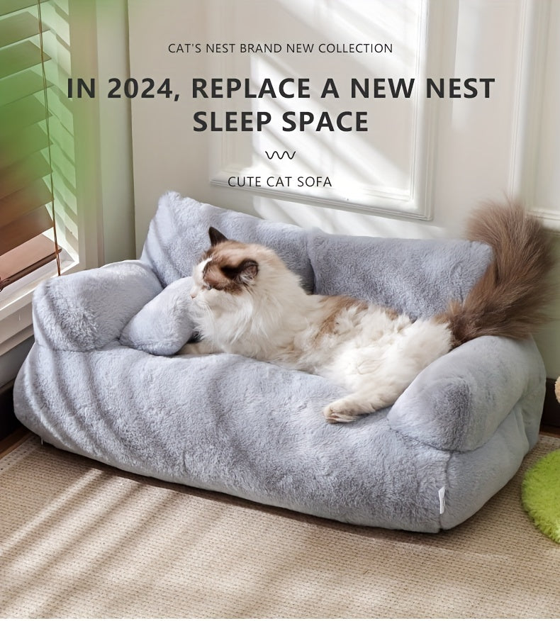 Deluxe Plush Cat Sofa Bed - Cozy, Washable Pet Couch for Small to Medium Cats and Dogs, Soft Polyester Cover
